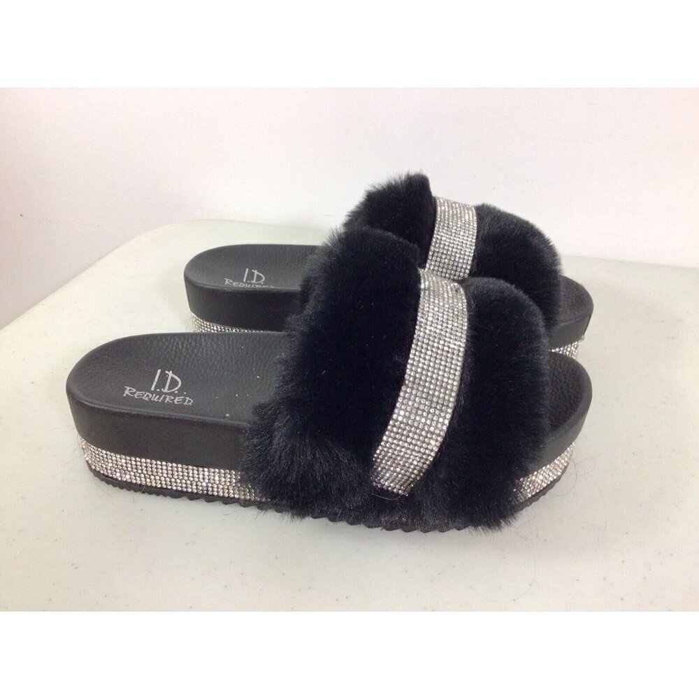 ID Required Furry Open Toe Slides Bling Sandals Womens 8